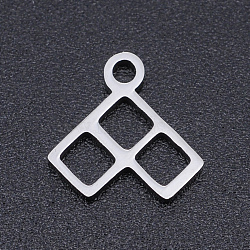 201 Stainless Steel Charms, Laser Cut Pendants, Square, Stainless Steel Color, 10x10x1mm, Hole: 1.5mm(STAS-T054-JN768-1)