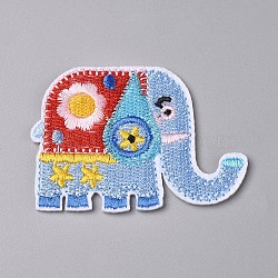 Computerized Embroidery Cloth Iron on/Sew on Patches, Costume Accessories,  Appliques, Elephant, Light Sky Blue, 60.5x44x1.5mm(X-DIY-F043-44)