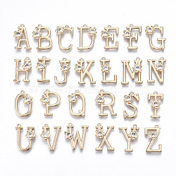 Brass Rhinestones Pendants, Alphabet, Golden, Random Mixed Letters, 17~18x9~14.5x2.5mm, Hole: 1mm(KK-Q768-001G)
