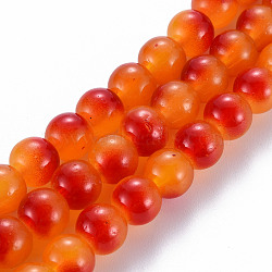Spray Painted Glass Beads Strands, Round, Dark Orange, 8x7.5mm, Hole: 1.4mm, about 50~51pcs/strand, 14.57~14.96 inches(37~38cm)(GGLA-S058-001E-02)