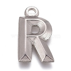 304 Stainless Steel Pendants, Alphabet, Letter.R, 16x9x2mm, Hole: 1.4mm(STAS-H119-01P-R)