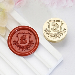 Golden Tone Round Wax Seal Brass Stamp Heads, for Wax Seal Stamp, Flower with Letter Pattern, Letter E, 20x14mm, Inner Diameter: 7mm(AJEW-Z034-02G-E)