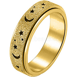 Stainless Steel Moon and Star Rotatable Finger Ring, Spinner Fidget Band Anxiety Stress Relief Ring for Women, Golden, US Size 10(19.8mm)(MOST-PW0001-005F-03)