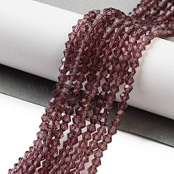 Imitation Austrian Crystal 5301 Bicone Beads, Faceted Glass Beads Strands, Old Rose, 3x3~3.5mm, Hole: 0.5mm, about 125~130pcs/strand, 15.5 inch(X-GLAA-S026-3mm-05)