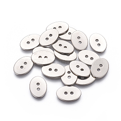 201 Stainless Steel Buttons, Oval, 2-Hole, Stainless Steel Color, 17x12x2mm, Hole: 1.8mm(X-STAS-L234-006A)