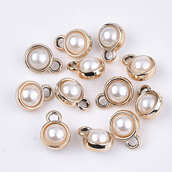 UV Plating Acrylic Charms, with Acrylic Imitation Pearl, Round, Light Gold, Light Gold, 15x11x8.5mm, Hole: 3mm(X-FIND-T046-58LG)