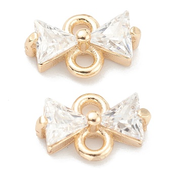 Brass Clear Cubic Zirconia Links Connectors, Bowknot, Real 14K Gold Plated, 6.5x9.5x3mm, Hole: 1.5mm