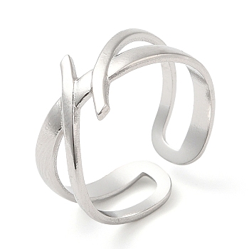 304 Stainless Steel Hollow Open Cuff Ring for Women, Stainless Steel Color, Inner Diameter: 17mm