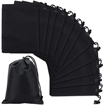 Polyester Bags, with Drawstring Ropes, Rectangle, Black, 20x16x0.02cm