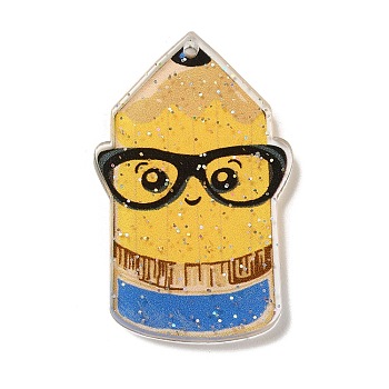 Graduation Theme Acrylic Pendants, Pencil, 43x37x2mm, Hole: 1.6mm