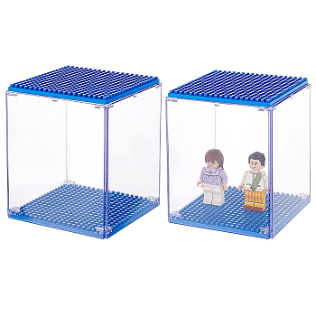 ABS Plastic Minifigure Display Cases, Acrylic Building Block Display Box, Action Figure Toys Storage Box, Blue & Clear, Finished Product: 80x80x100mm