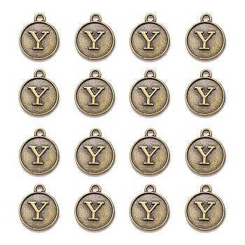 Alloy Pendant Cabochon Settings, For Enamel, Cadmium Free & Lead Free, Flat Round with Letter, Antique Bronze, Letter.Y, 14x12x2mm, Hole: 1.5mm