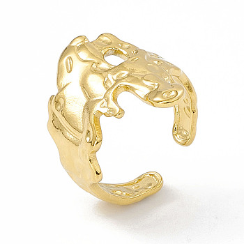 Ion Plating(IP) 304 Stainless Steel Wide Flower Open Cuff Ring for Women, Real 18K Gold Plated, Inner Diameter: 17mm