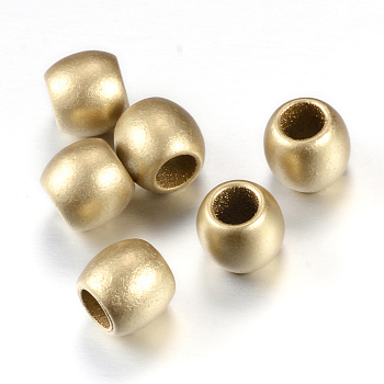 Spray Painted Acrylic European Beads, Matte Style, Barrel Large Hole Beads, Gold, 9x8.5mm, Hole: 5mm
