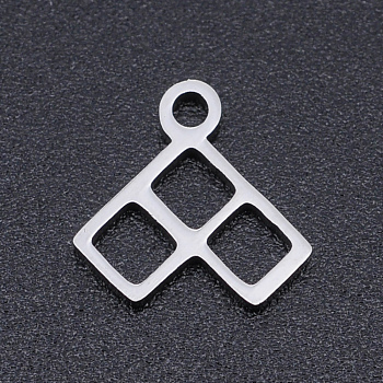 201 Stainless Steel Charms, Laser Cut Pendants, Square, Stainless Steel Color, 10x10x1mm, Hole: 1.5mm