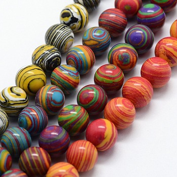 Synthetic Malachite Beads Strands, Dyed, Round, Mixed Color, 6mm, Hole: 0.5mm, about 63pcs/strand,  14.96 inch(38cm)