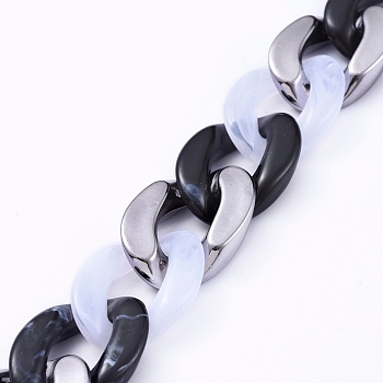 Imitation Gemstone Style Handmade Acrylic Curb Chains, with Gunmetal Plated CCB Plastic Linking Ring, Black, Link: 29x21x6mm, 60pcs/strand, about 39.37 inch(1m)/strand