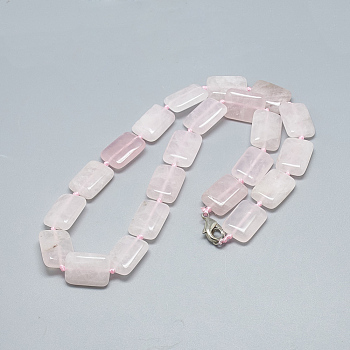 Natural Rose Quartz Beaded Necklaces, with Alloy Lobster Clasps, Rectangle, 18.1 inch~18.5  inch(46~47cm), Rectangle: 18~18.5x13mm