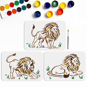 US 1 Set PET Hollow Out Drawing Painting Stencils, for DIY Scrapbook, Photo Album, with 1Pc Art Paint Brushes, Lion, 297x210mm, 3pcs/set