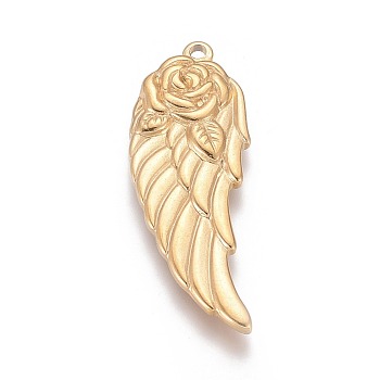 304 Stainless Steel Pendants, Wing, Golden, 37x13.5x2.5mm, Hole: 1.5mm
