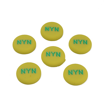 Acrylic Enamel Cabochons, Flat Round with Word NYN, Yellow Green, 21x5mm