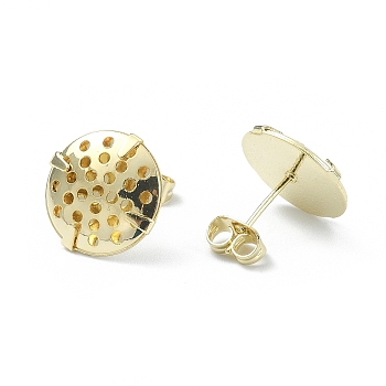 Brass Stud Earring Findings, Flat Round Filigree Earring Settings, Flat Round, Real 14K Gold Plated, 14mm, Pin: 0.7mm