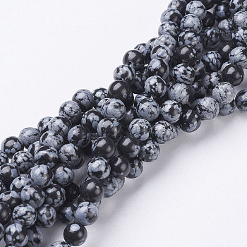 Natural Snowflake Obsidian Beads Strands, Round, 6mm, Hole: 0.8mm, about 60pcs/strand, 15~16 inch