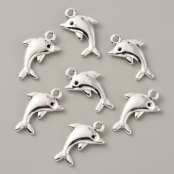 Tibetan Style Alloy Pendants, Dolphin Charms, Antique Silver, 23x13.5x3.5mm, Hole: 1.8mm