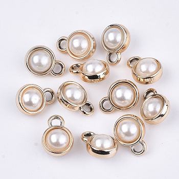UV Plating Acrylic Charms, with Acrylic Imitation Pearl, Round, Light Gold, Light Gold, 15x11x8.5mm, Hole: 3mm