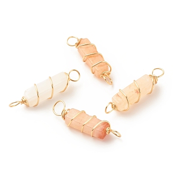 Natural Carnlian Connector Charms, with Golden Tone Copper Wire Wrapped, Cuboid, 22~23.5x6~7x5.5~6mm, Hole: 2.5~3.2mm