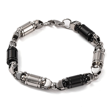 304 Stainless Steel Column Link Chain Bracelets, with 201 Stainless Steeel Findings, Stainless Steel Color, Black, 9-1/4 inch(23.6cm)