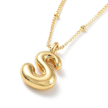 Initial Letter Brass Pendant Necklaces, Real 18K Gold Plated, Letter S, 17.52 inch(445mm), Letter: 19x12.5mm.