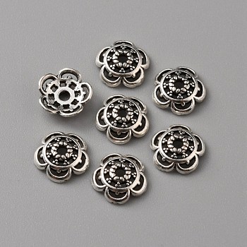 Tibetan Style Alloy Bead Caps, 5-Petal, Flower, Antique Silver, 8x2.5mm, Hole: 1.2mm