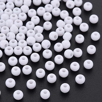 Opaque Acrylic Beads, Round, White, 4x3mm, Hole: 1.6mm, about 15000pcs/500g