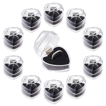 Heart Plastic Ring Boxes, Jewelry Ring Gift Case with Velvet Inside, for Valentine's Day, Black, 4.1x4x3.5cm