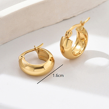 304 Stainless Steel Hoop Earrings, Real 18K Gold Plated, 16mm