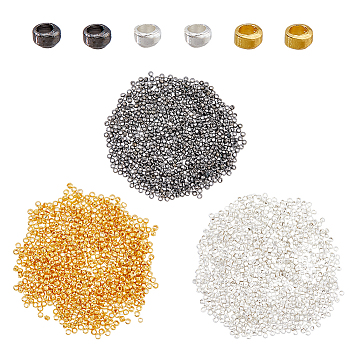 2100Pcs 3 Colors Rondelle Brass Crimp Beads, Mixed Color, 1.5mm, Hole: 0.5mm, 700pcs/color