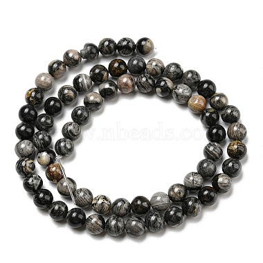 Natural Black Silver Leaf Jasper Beads Strands(G-R494-A17-02)-2