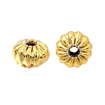 Brass Beads, Corrugated Rondelle, Long-Lasting Plated, Rack Plating, Golden, 4.5x3mm, Hole: 1mm(KK-C258-12A-G)