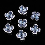 Transparent Acrylic Bead Caps, 4-Petal Flower, with Glitter Powder, Clear, 12x12x4.5mm, Hole: 1.5mm(X-OACR-ZX006-20)