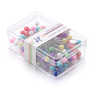 Steel Ball Positioning Head Pins, whit Plastic Pearl, for Handcrafted Garment Head, 100 Pieces/Box, Stainless Steel Color, Mixed Color, 37x4mm, pin: 1mm(FIND-S248-02P-01)