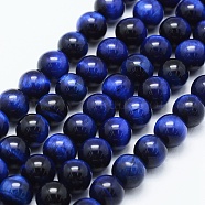 Natural Tiger Eye Beads Strands, Dyed & Heated, Round, Marine Blue, 6mm, Hole: 1mm, about 65pcs/strand, 14.6 inch(37cm)(G-F561-6mm-B02)