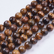 Natural Tiger Eye Round Bead Strands, Faceted, 8mm, Hole: 1mm, about 48pcs/strand, 14.9 inch(G-R203-8mm)