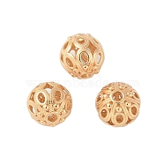 925 Sterling Silver Beads, Hollow, Round, Real 18K Gold Plated, 6.5mm, Hole: 1.5mm(STER-P060-10G)