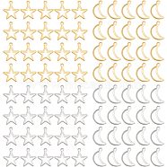 304 Stainless Steel Pendants, Moon and Star, Golden & Stainless Steel Color, 14.5~15x9~12.5x0.8mm, Hole: 1~1.2mm, 80pcs/box(STAS-UN0004-40)