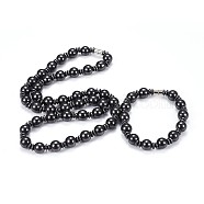 Synthetic Magnetic Hematite Jewelry Sets, Bracelets and Necklaces, with Magnetic Clasps, 25.1 inch(64cm), 8-1/8 inch(20.5cm)(SJEW-F201-02)