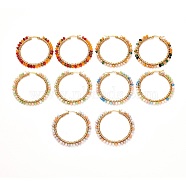 Glass Faceted Round Beads Hoop Earrings, with 304 Stainless Steel Findings and Copper Wire, Golden, Mixed Color, 46x47x4mm, Pin: 1mm(EJEW-JE04599)
