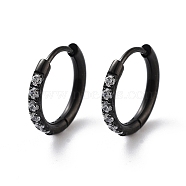 Ion Plating(IP) 316 Surgical Stainless Steel Pave Clear Cubic Zirconia Hoop Earrings Women, Black, 14x2mm(EJEW-A109-01A-EB)