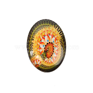 Geometric Flower Photo Glass Oval Cabochons, Colorful, 40x30x7~9mm(X-GGLA-N003-30x40-G38)