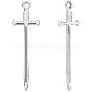 10Pcs 201 Stainless Steel Pendants, Sword Charm, Stainless Steel Color, 45x13.5x2mm, Hole: 1.8mm(STAS-BBC0003-65)